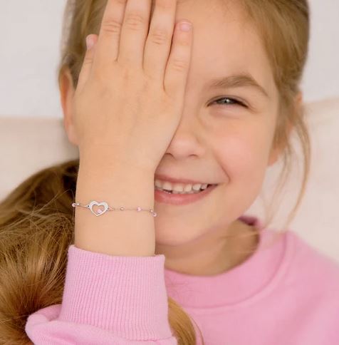 Bracelet enfant argent .925 Coeur Émail
