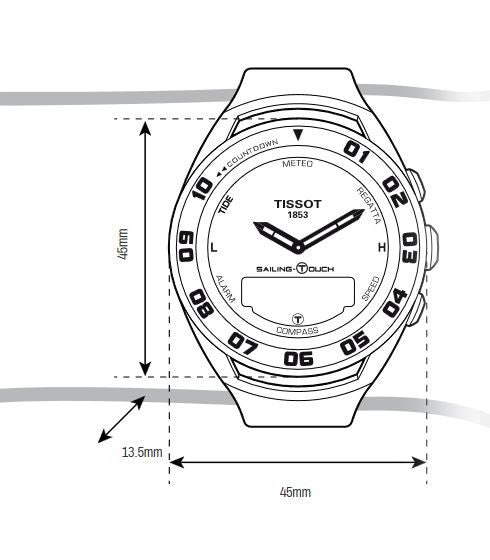 Bracelet Tissot Sailing-Touch Bracelet Polymère Noir Cadran Rouge Size